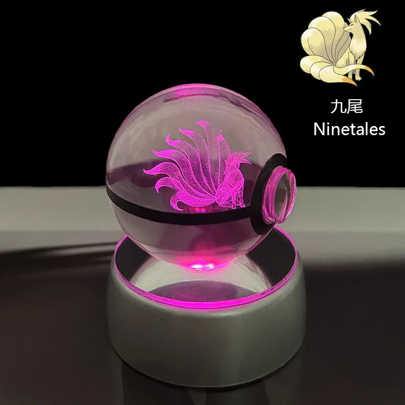 Pokemon Crystal Ball Pikachu Gengar Eevee Mewtwo Lacario Anime Game Pokeball Led Night Light Base Kids Birthday Gift Home Decor