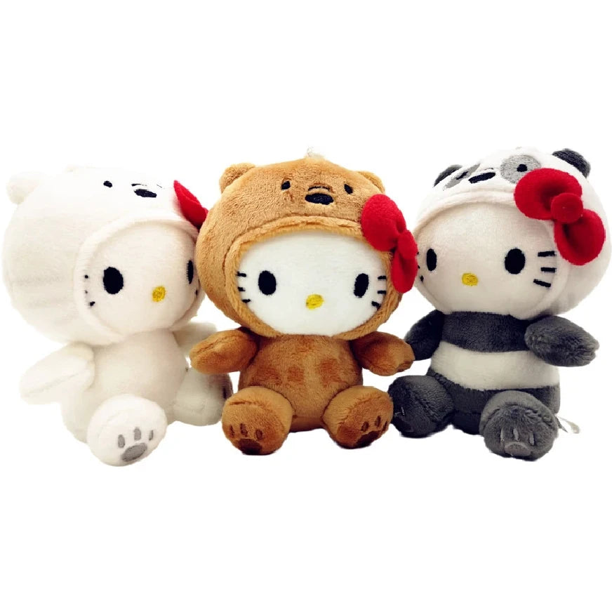 Sanrio 10Cm Bow Kitty Kt Cos Brown Bear White Bear Anime Plush Toy Panda Cute Soft Stuffed Doll Pendant Key Chains Gifts Kids