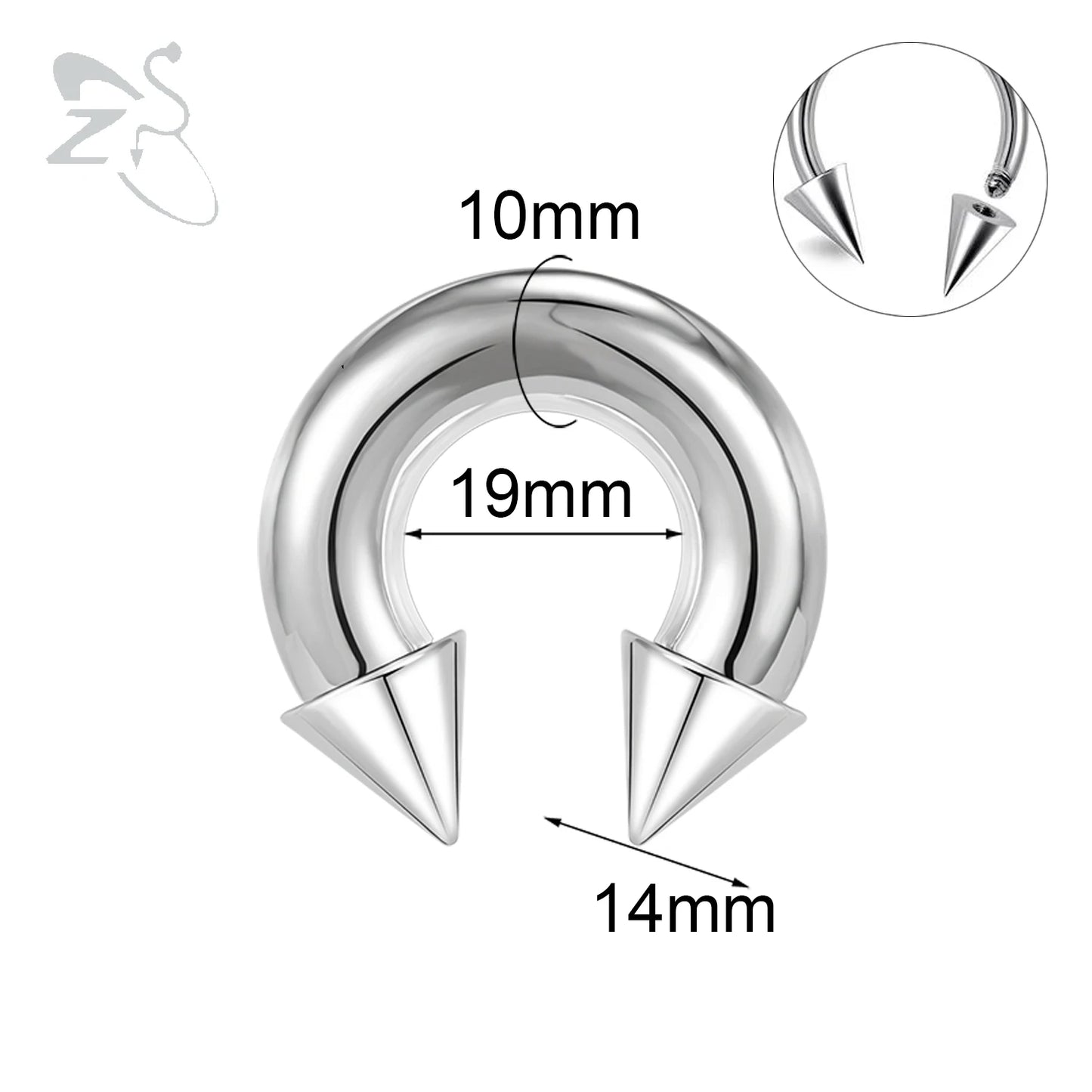 ZS 1PC 2/4/6/8G  Spike Horseshoe Nose Ring Stainelss Steel Cone Large Gauge Piercings Internal Threaded Septum Nose Ear Expander