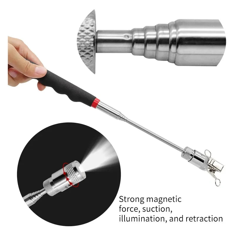 Telescopic Magnetic Pen Extendable Pickup Rod Stick with Light Mini Portable Magnet Pick Up Tool for Picking Up Screws Nut Bol