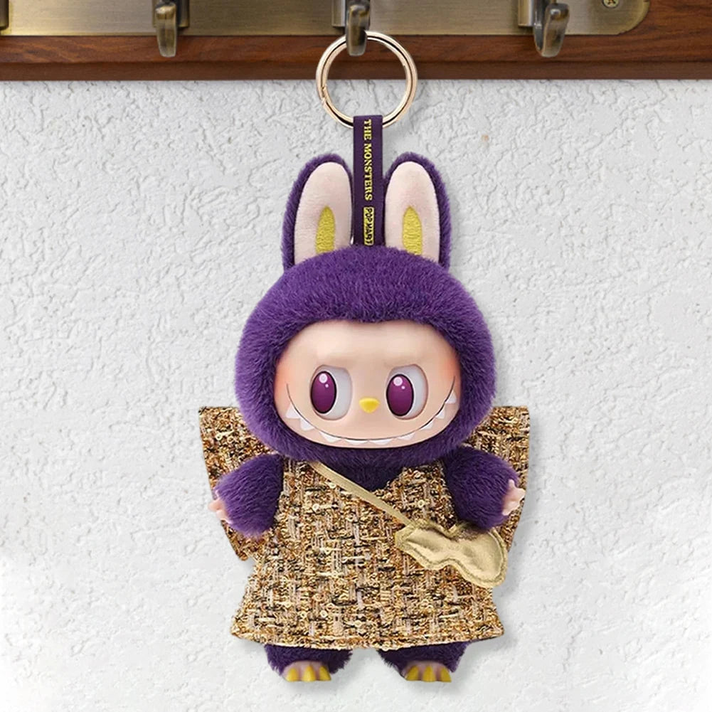 22cm Purple Labubu Plush Doll Toy Kawaii Backpack Pendant Anime Figurine Model Birthday Gift for Kids Children