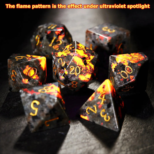 7pcs DND Flame Stone Gemstone Dice Volcanic Rock Dice Set Multi-sided Polyhedral Dice for D&D Game COC Role Playing RPG Table