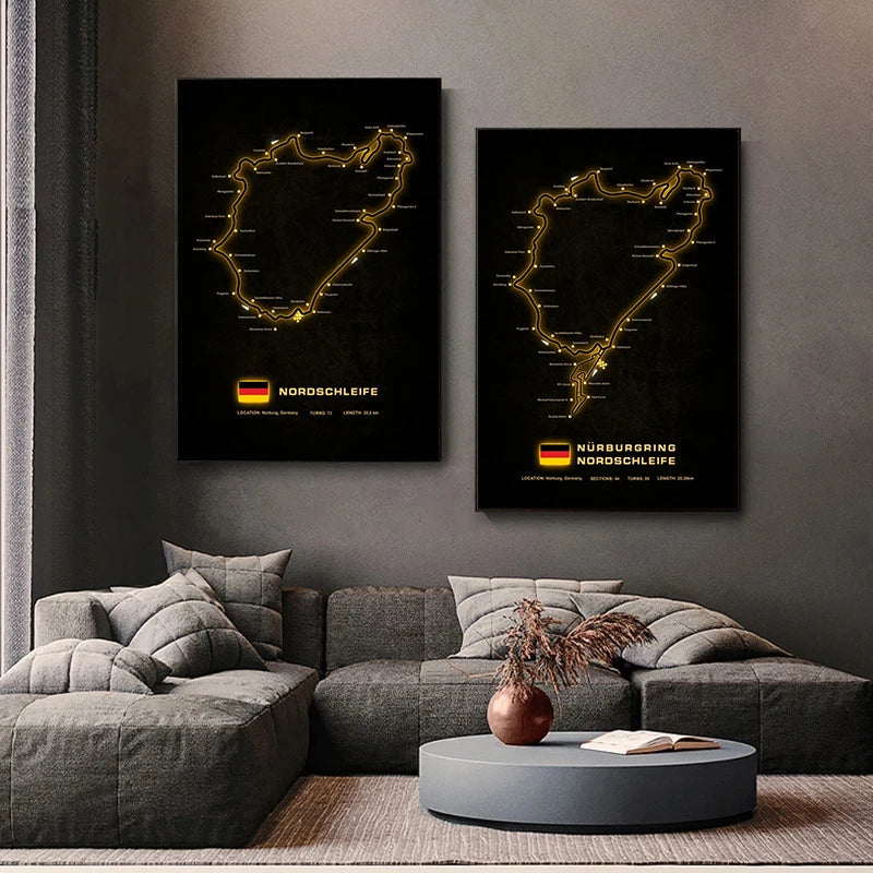 Racing Circuits Nurburgring Complete Poster Art Canvas Paintings and Print Wall Art Picture for Living Room Home Decoration